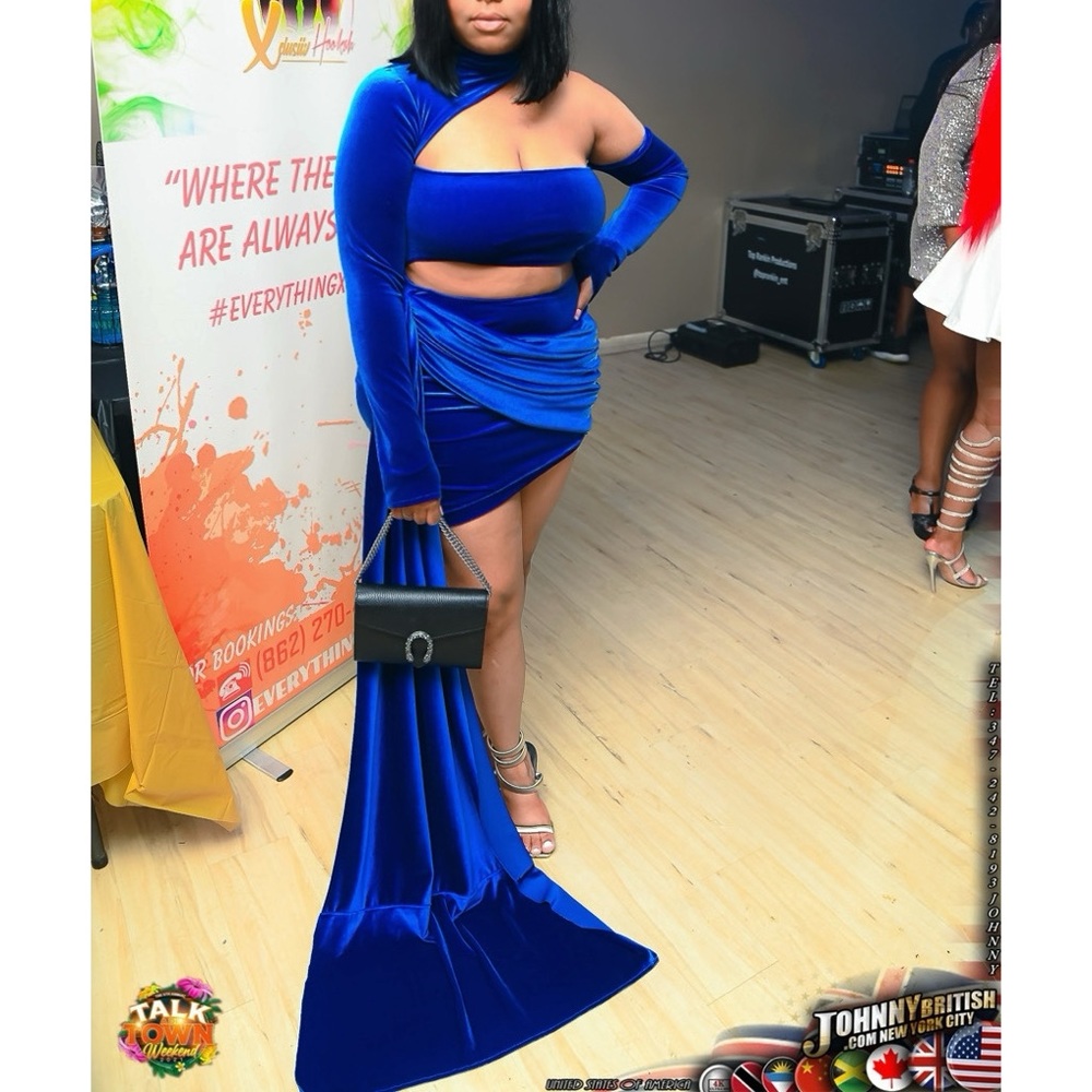 CUSTOM MADE Royal Blue Drape Cutout Dress